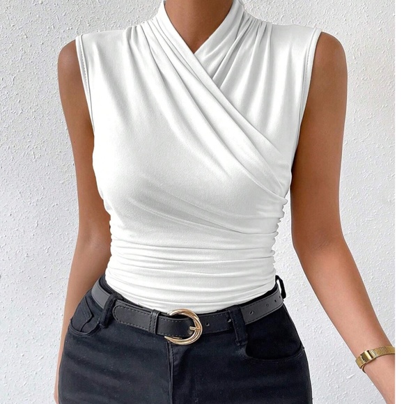 Solid Ruched Sleeveless Fitted Top - Picture 1 of 7